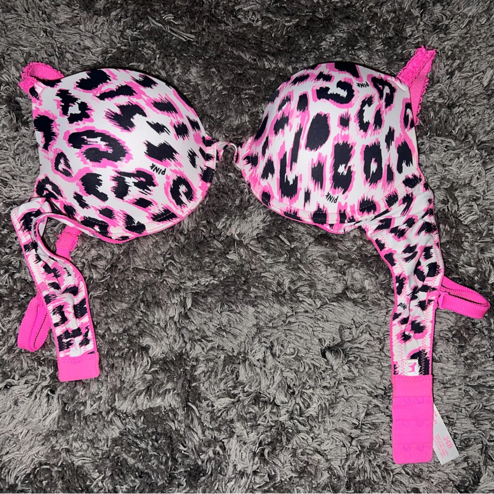 Victoria’s Secret PINK | 34B | White, Pink, and Black Cheetah Print Wire Bra